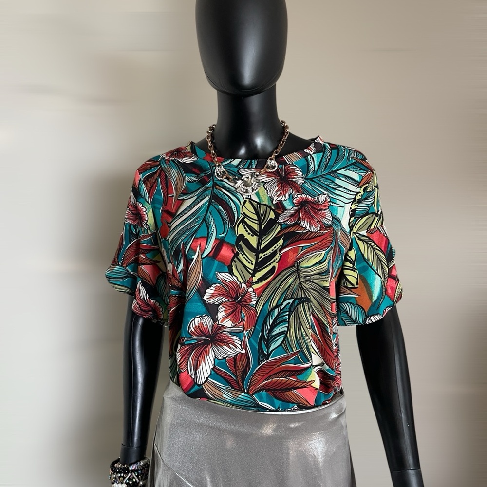 LOFT Tropical Floral Short Sleeve Top